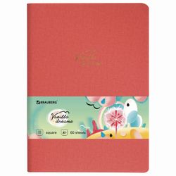 BRAUBERG / Notebook 60 l. checkered cover leatherette under linen, stitching, B5 (179x250mm), CORAL, PASTEL / 2 pcs.