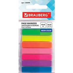 Bookmark adhesive BRAUBERG NEON, plastic, 45х8 mm, 8 colors x 20 sheets in plastic book