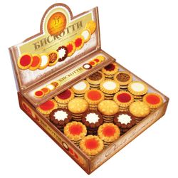 BISCOTTI / Biscuits "Assorted", 9 types, glazed butter, cardboard show box 1.9 kg (Russia)