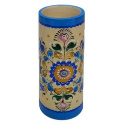 Беломорские узоры / Pencil holder wood "Shenkurskiy blue painted without a background"