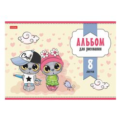 HATBER / Album for drawing "Cat therapy" (5 types), 8 sheets A4, 205x290 mm, staple, cardboard cover