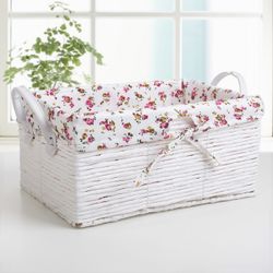 Доляна / Doliana / Wicker storage basket "Flowers", 36 × 24 × 21 cm, white
