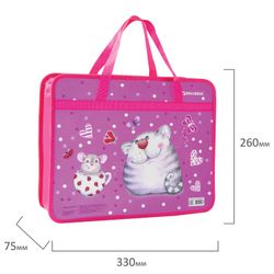 BRAUBERG saplı fermuarlı klasör, A4, 1 bölmeli, plastik, üstten fermuarlı, "Kedi ve fare", 75 mm
