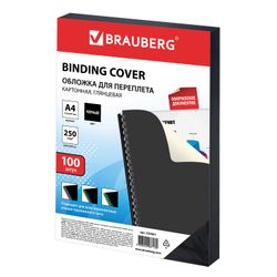 Capas de papelão para encadernação, A4, SET 100 unid., Brilhante, 250 g / m2, preto, BRAUBERG