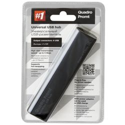 DEFENDER / Quadro Promt Hub, USB 2.0, 4 Ports, Power Port, Black