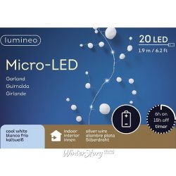 Kaemingk / Guirlande LED à piles Snowfall 1,9 m, 20 lumières LED blanc froid, fil d'argent, IP20