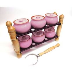 Вятская керамика / Set-2, of 6 pots, 0.5L with a grab, on a shelf