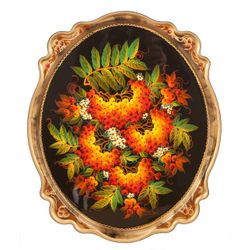 Сувениры из Н.Тагила / Souvenirs from N. Tagil / Tray "Oval-Baroque. Tagil Rowan", 30x25 cm