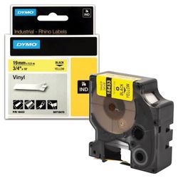DYMO Rhino Label Printer Cartridge, 19mm x 5.5m, Vinyl Tape, Black, Yellow