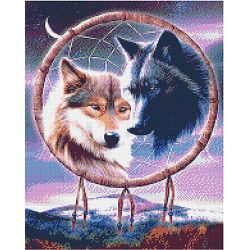 Опт-картина / Diamond mosaic, 40x50, square rhinestones Wolves and a dreamcatcher