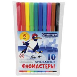 CENTROPEN markers, 10 colors, "Penguins", washable, ventilated cap, polibeg