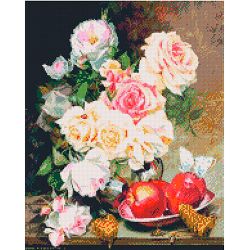 Опт-картина / Diamond mosaic, 40x50, square rhinestones Roses, apples and honey