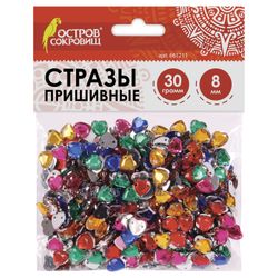 Rhinestones for creativity "Heart", color assorted, 8 mm, 30 grams, TREASURE ISLAND