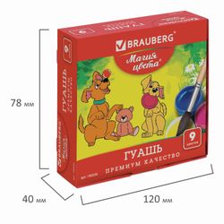 BRAUBERG / Gouache "MAGIC OF COLOR" 9 colors, 20 ml each without brush, cardboard box