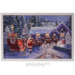 Kaemingk / LED picture Santa with holiday sled 58 * 38 cm with fiber optic and LED backlight, battery operated
