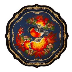 Сувениры из Н.Тагила / Souvenirs from N. Tagil / Tray "Baroque. Bullfinch on mountain ash", 19 cm