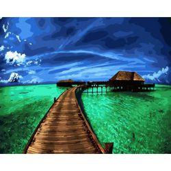 Опт-картина / Peinture par numéros 40x50 Pont au bungalow