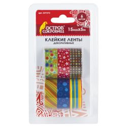 ОСТРОВ СОКРОВИЩ / Adhesive tapes 15 mm х 5 m, decorative, set of 6 pcs., Assorted No. 2, blister