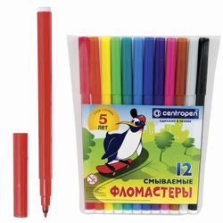 CENTROPEN markers, 12 colors, "Penguins", washable, ventilated cap, polibeg