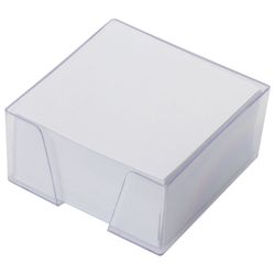 ОФИСМАГ / Block for notes in a transparent stand, cube 9x9x5 cm, white, whiteness 95-98%
