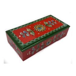 Беломорские узоры / The box is wooden "Shenkurskiy painted red" height 4.5 cm