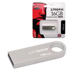KINGSTON / 16 GB Flash Drive, DataTraveler SE9, USB 2.0, Metal Case, Silver