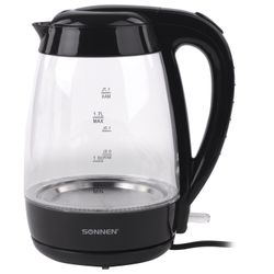 TEApot SONNEN KT-200BK, 1.7 litres, 2200 w, closed heating element, glass, lighting, black