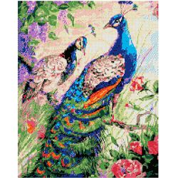 Опт-картина / Diamond mosaic, 40x50, square rhinestones Family of peacocks