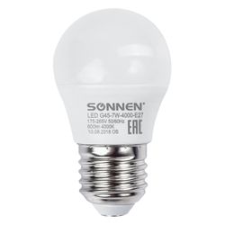 SONNEN / LED lamp 7 (60) W, E27 base, ball, cold white light, LED G45-7W-4000-E27