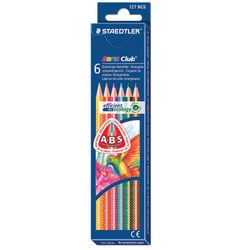 Crayons de couleur STAEDTLER (Allemagne) "Noris club", 6 couleurs, triangulaires, aiguisés, suspension euro