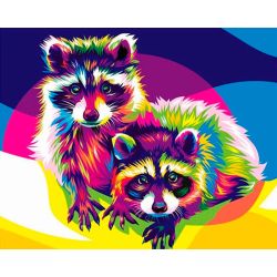 Опт-картина / Pintura por números de guaxinins arco-íris 40x50