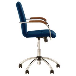 Armchair "Samba GTP", wooden overlays, chrome, leatherette, blue