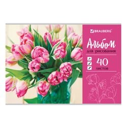 BRAUBERG  / Sketchbook "ECO" "Tulips", 202x285 mm, 40 folhas A4, grampo, capa de papelão