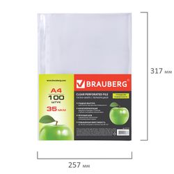 Mappen-Ordner gelocht, A4, BRAUBERG, Satz à 100 Stück, Glatt, "Apfel", 35 Mikron