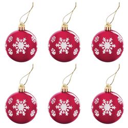 ЗОЛОТАЯ СКАЗКА / Christmas balls with a pattern, color RED WATERMELON, gloss SET 6 pcs., Plastic, 6 cm