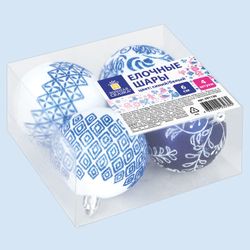 ЗОЛОТАЯ СКАЗКА / Christmas balls with a pattern "GZHEL" SET 4 pcs., Plastic, 6 cm