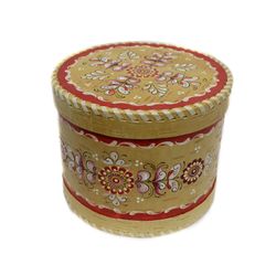 Беломорские узоры / Boîte en bois avec couvercle "peinture rouge Shenkurskaya" ronde 15 cm