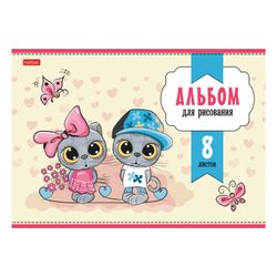 HATBER / Album for drawing "Cat therapy" (5 types), 8 sheets A4, 205x290 mm, staple, cardboard cover