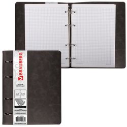 BRAUBERG / Notebook on rings A5 (180x220 mm), 120 sh., Smooth leather, cut for rings, cream block, "Main", cage, black / 2 pcs.
