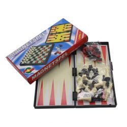 GamesDealer / Satranç, tavla, manyetik plastik dama 3'ü 1 arada (alan 24 cm)