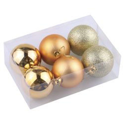 ЗОЛОТАЯ СКАЗКА / Christmas balls SET 6 pieces, plastic, 8 cm, DARK GOLD (gloss, matte, glitter)