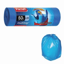 PACLAN / Garbage bags "Multitop" 60 l, with ears, blue, HDPE 14 microns, 60x77 cm, 20 pcs per roll.