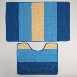Доляна / Doliana / Set tappetini bagno e wc "Striped, ciottoli" 2 pz, 39×48, 48×76 cm, colore blu