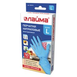 ЛАЙМА / Reusable nitrile gloves extra strong, 5 pairs (10 pcs.), L (large), blue