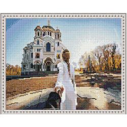 Опт-картина / Diamond mosaic 40x50, round rhinestones Follow me. Krondstadt Cathedral