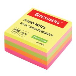 BRAUBERG / Self-adhesive block (stickers) NEON, 76x76 mm, 400 sheets, 5 colors