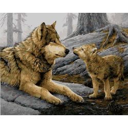 Опт-картина / Pintura por números 40x50 Loba e filhote de lobo