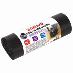 ЛАЙМА / Garbage bags 120 l, black, 10 pcs per roll, LDPE, 40 microns, 70x110 cm (± 5%), extra strong