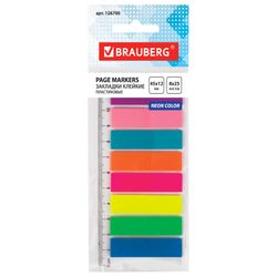 Dấu trang dính BRAUBERG NEON bằng nhựa, 45x12 mm, 8 màu x 25 tờ, trên thước nhựa 12 cm