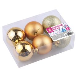 ЗОЛОТАЯ СКАЗКА / Christmas balls SET 6 pieces, plastic, 8 cm, DARK GOLD (gloss, matte, glitter)